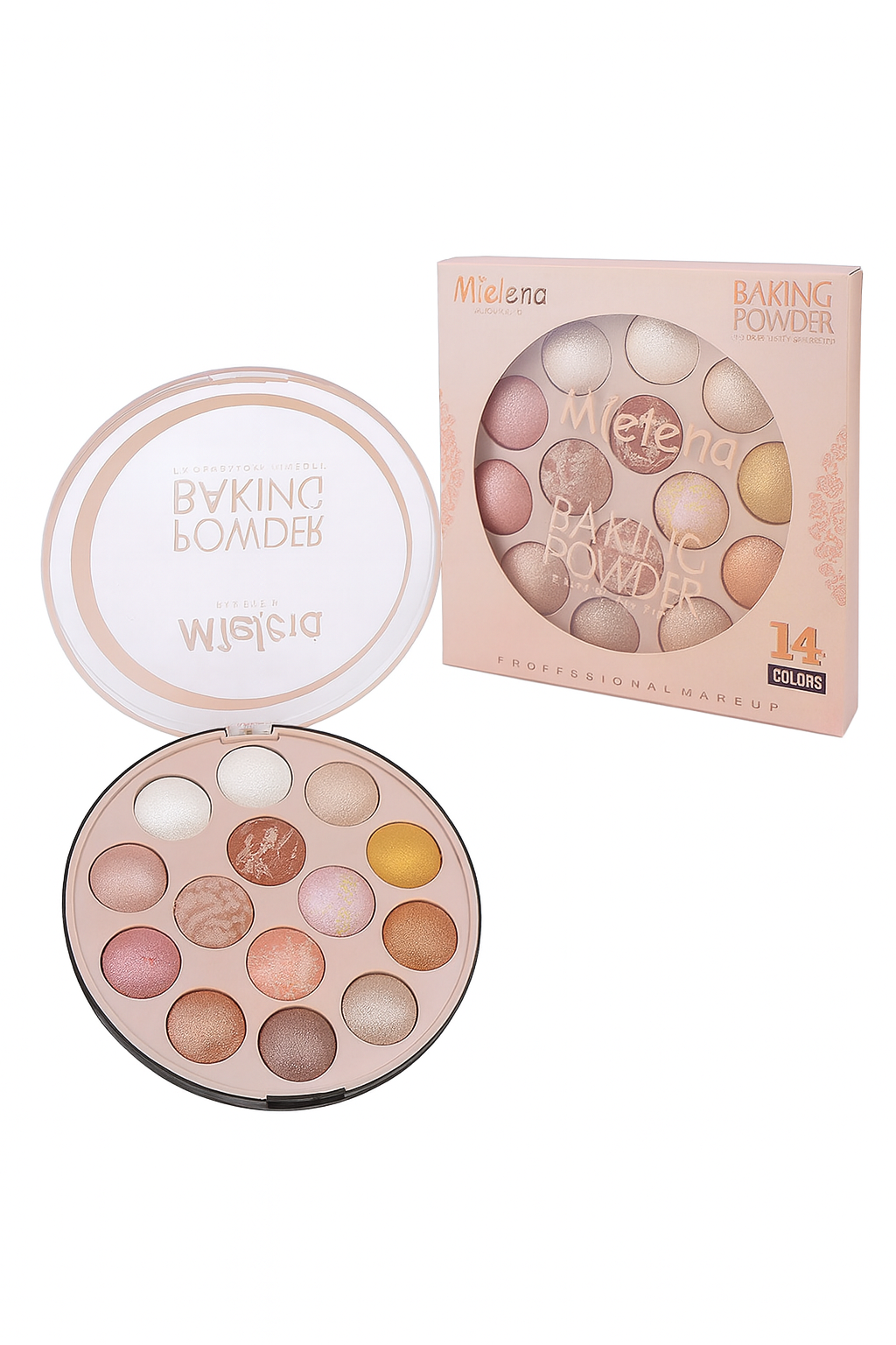 Milena Baking Powder Palette – 14 Color Shimmer Highlighter & Blush Kit, Glow Face Makeup, Long-Lasting Baked Powder