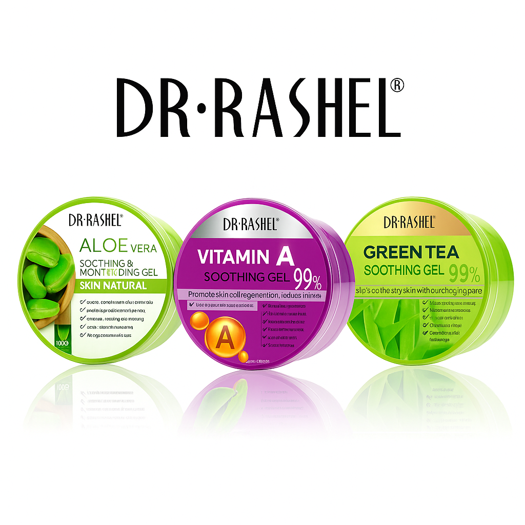 Dr Rashel Soothing Gel Set – Aloe Vera Gel 100% Natural Moisturizer, Vitamin A Anti-Aging Gel, Green Tea Hydrating Skin Brightening Gel for Face & Body – Best Skincare Soothing & Nourishing Cream