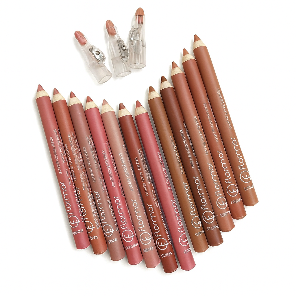 FLORMAR Jumbo Waterproof Lip Liner 12 Pack Long Lasting Smudge Proof Highly Pigmented Smooth Glide Matte Creamy Lip Pencil Set