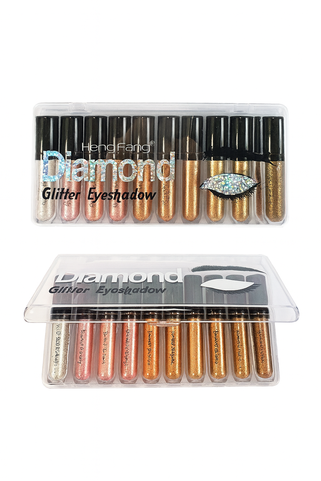 Heng Fang Diamond Glitter Eyeshadow Set – 10 Colors Liquid Shimmer Eye Makeup, Long-Lasting Metallic Glitter Eye Shadow Kit for Party, Bridal & Glam Looks