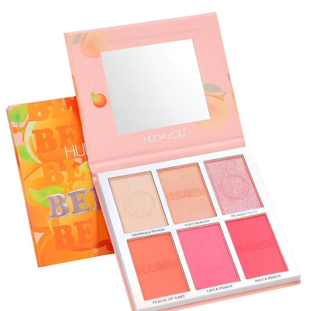 Huda Peach Blush Palette – 6 Color Shimmer & Matte Shades | Long-Lasting, Highly Pigmented Peach-Inspired Makeup Palette for Natural Glow, Contour & Radiant Finish