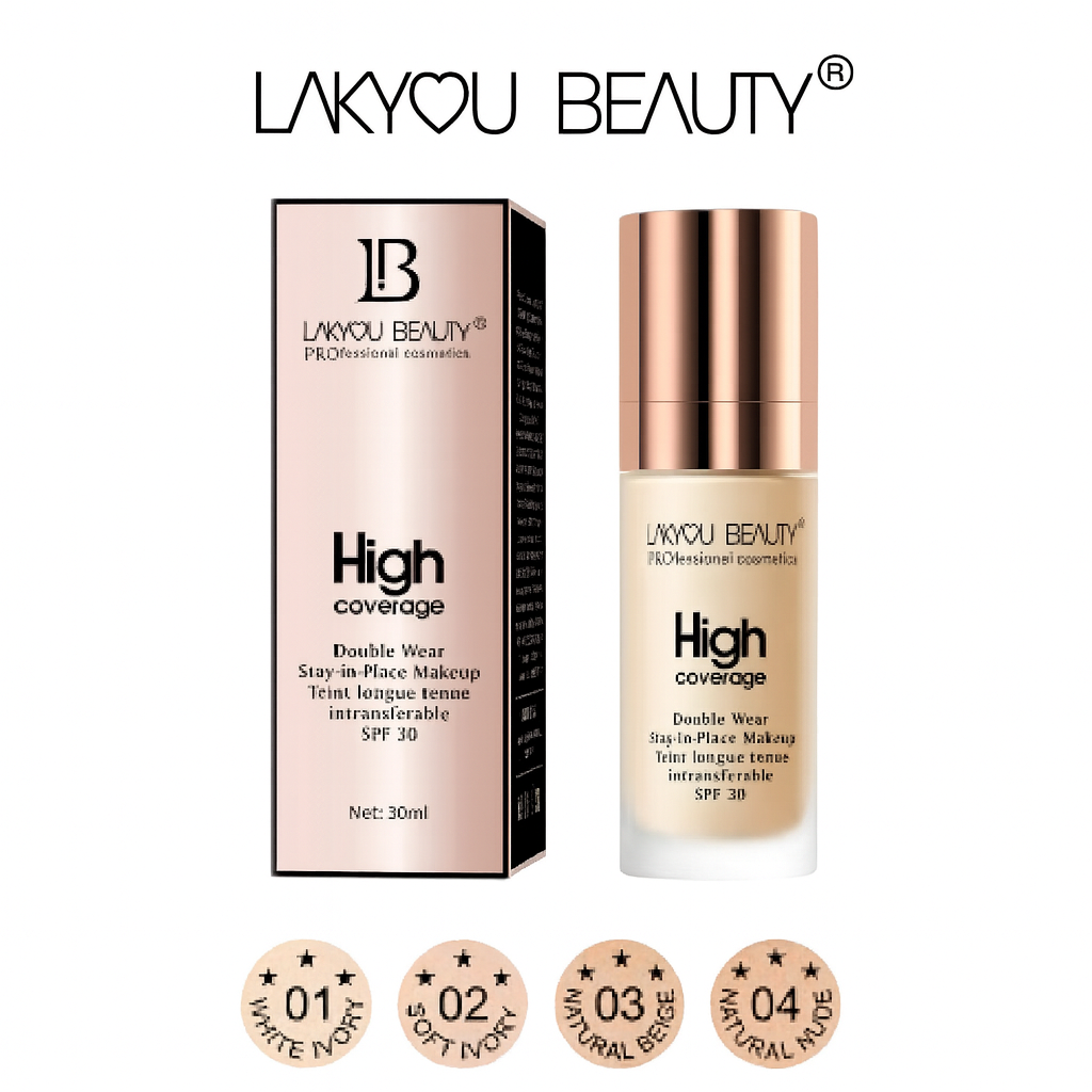 LAKYOU Beauty Double Wear Foundation Full Coverage, Long Lasting, Waterproof, Oil-Free, Matte Finish Makeup Base for All Skin Types