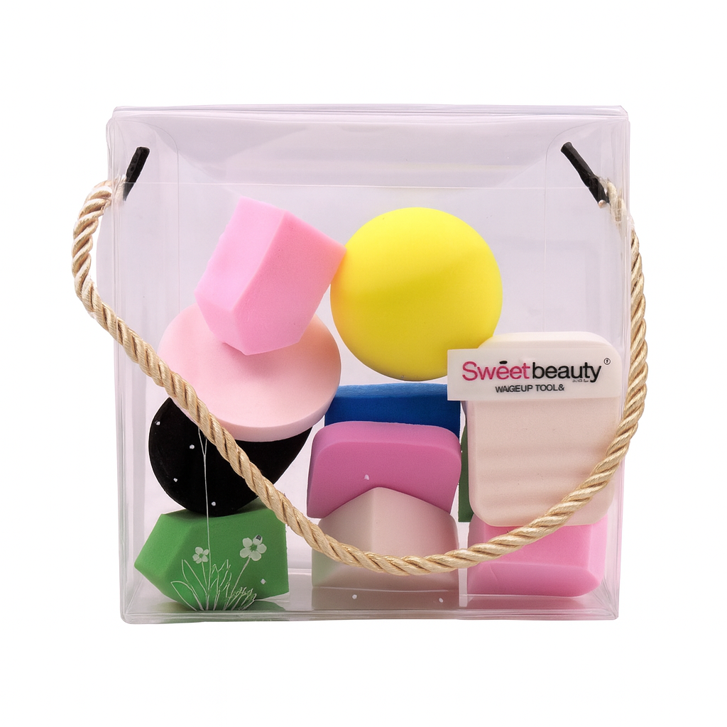 SweetBeauty Professional Makeup Sponge Set – Multi-Shape & Multi-Color Beauty Blender Puff Collection with Storage Bag for Flawless Foundation, Blending & Contouring