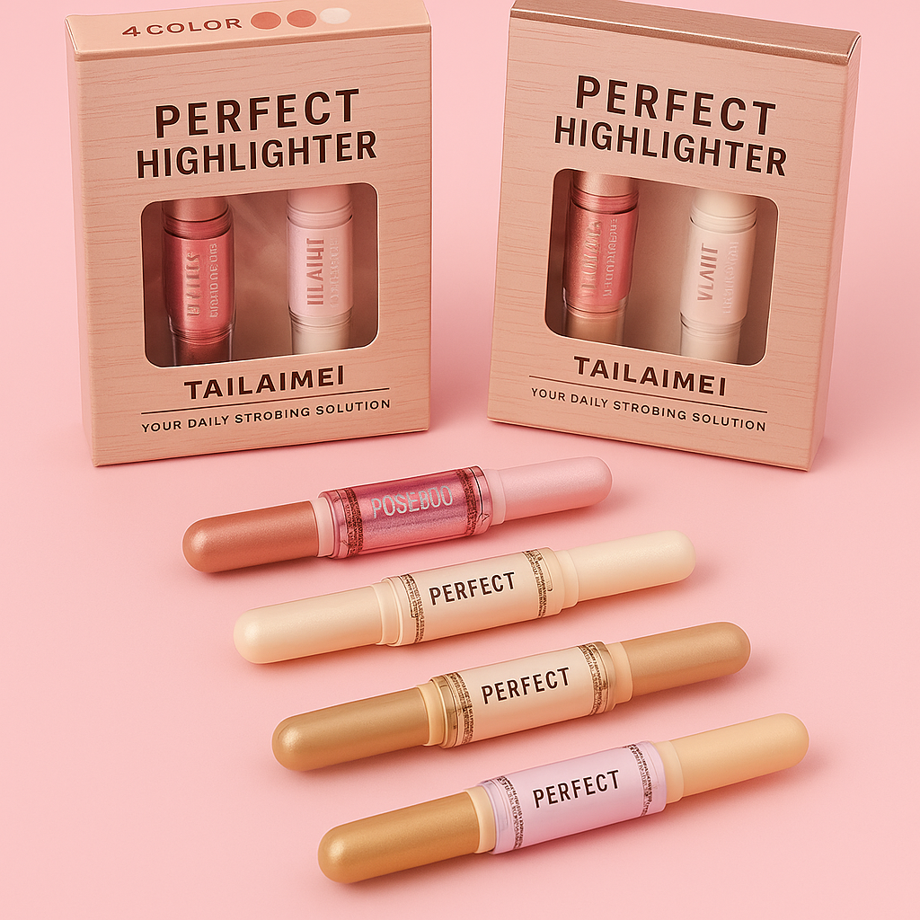 ✨ TAILAIMEI Perfect Highlighter Stick 2-in-1 – Shimmer & Glow, Contour & Illuminate, Long-Lasting, Waterproof, Lightweight, Natural Radiance – Pack of 4 for Face, Cheeks & Body Makeup ✨